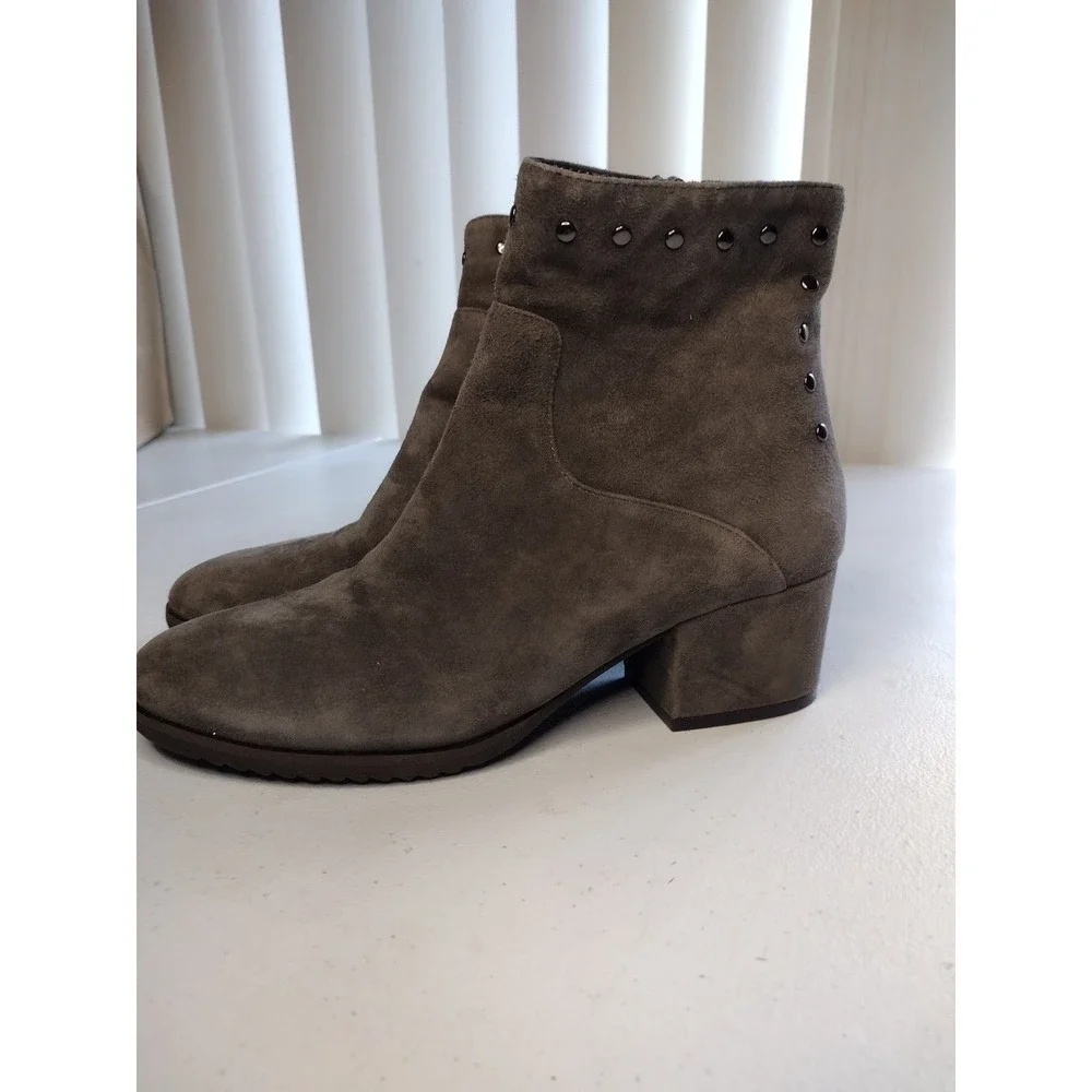 VANELI Women's Grey Suede Studded Block Heel Ankle Boots Size 7.5M